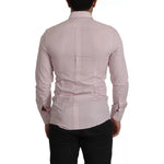 Dolce & Gabbana Light Pink Cotton Dress Formal Men GOLD Shirt TSH82969-39