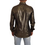 Dolce & Gabbana Metallic Gold DG Embroidered Crown Silk Top Shirt Dolce & Gabbana Dark Slate Gray