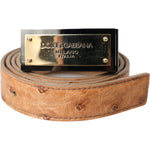 Dolce & Gabbana Beige Leather Gold Logo Engraved Buckle Belt Dolce & Gabbana Rosy Brown
