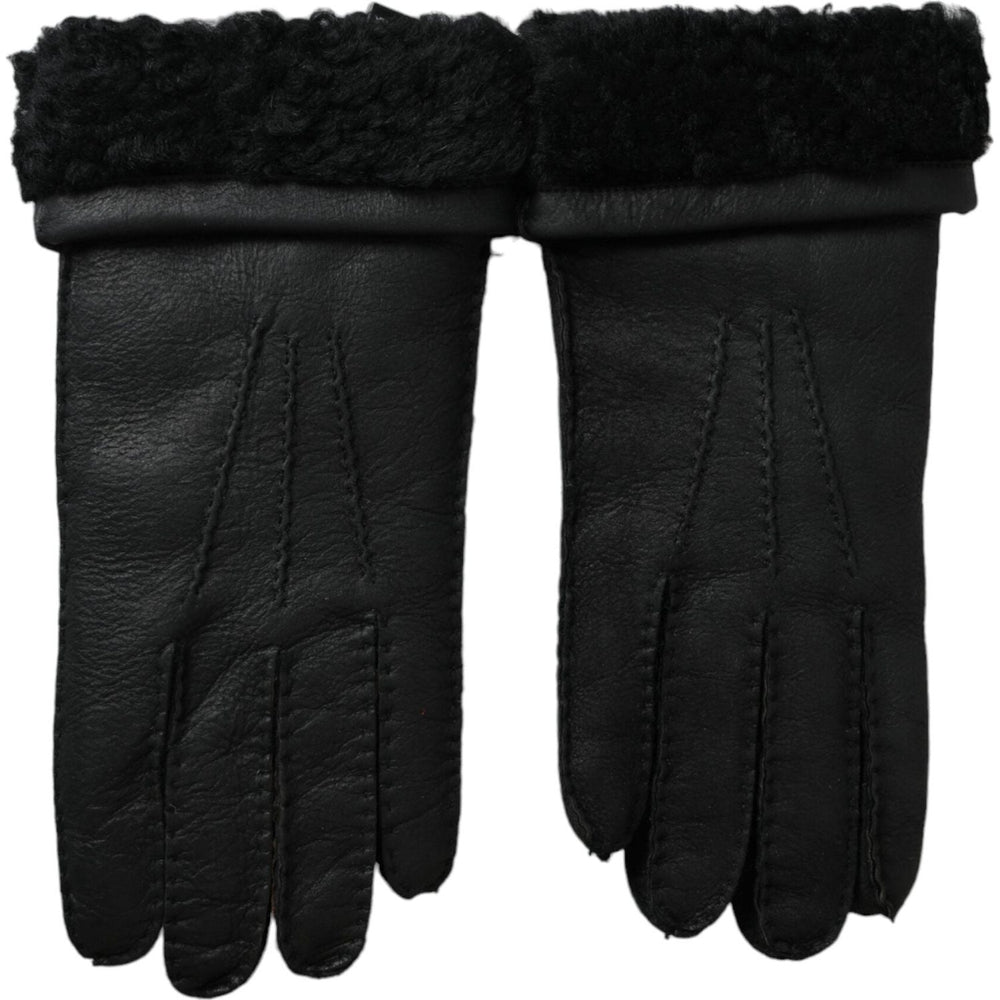 Dolce & Gabbana Black Leather Fur Short Hands Gloves LB30149-10