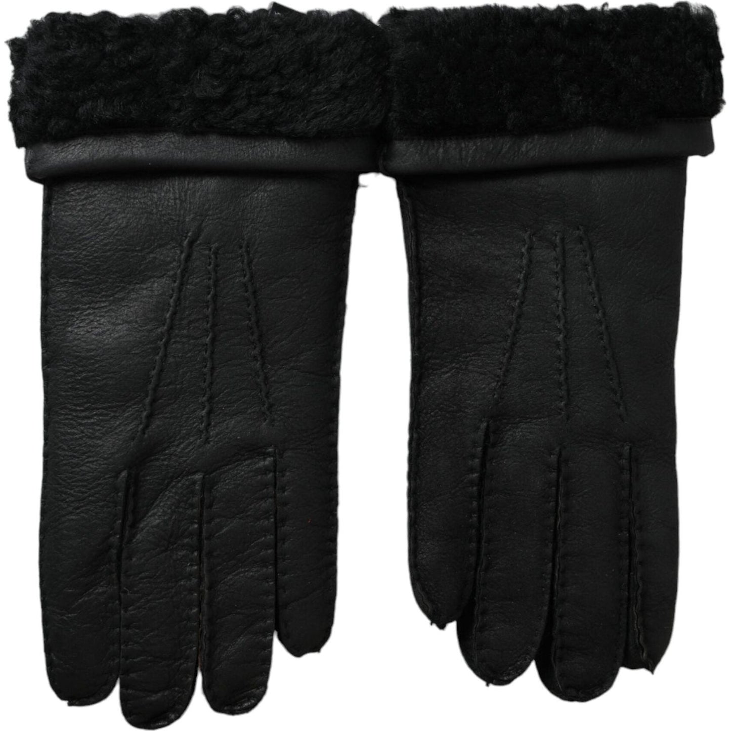 Dolce & Gabbana Black Leather Fur Short Hands Gloves LB30149-10