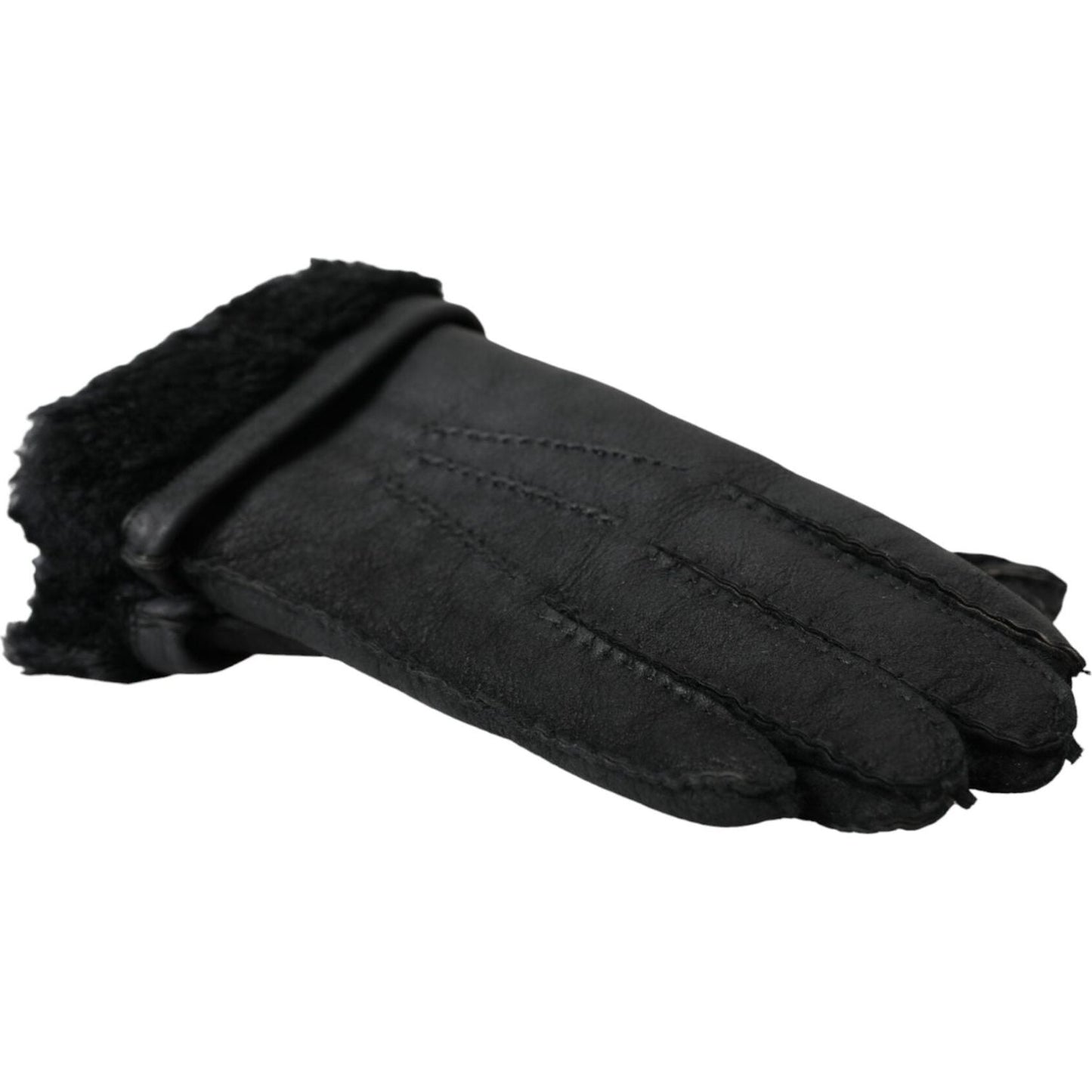 Dolce & Gabbana Black Leather Fur Short Hands Gloves LB30149-10
