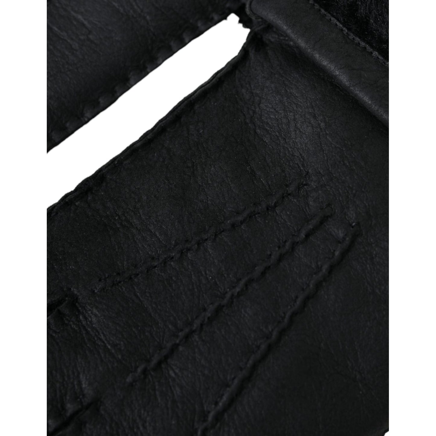 Dolce & Gabbana Black Leather Fur Short Hands Gloves LB30149-10