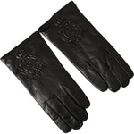 Dolce & Gabbana Black Leather Embossed Logo Short Hands Gloves LB30150-10.5