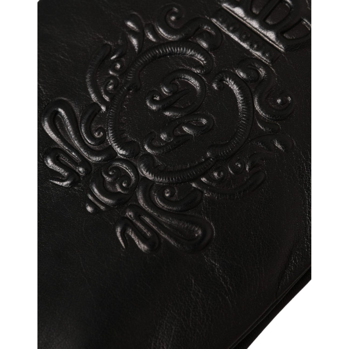 Dolce & Gabbana Black Leather Embossed Logo Short Hands Gloves LB30150-10.5