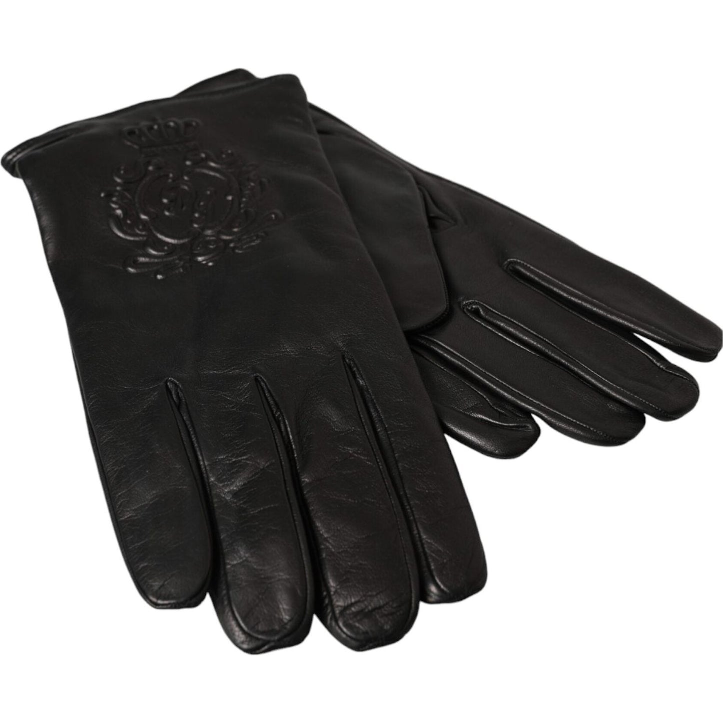 Dolce & Gabbana Black Leather Embossed Logo Short Hands Gloves LB30150-10.5
