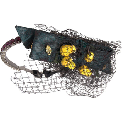 Dolce & Gabbana Black Lemons Sicily Purple Crystal Net Headband Diadem