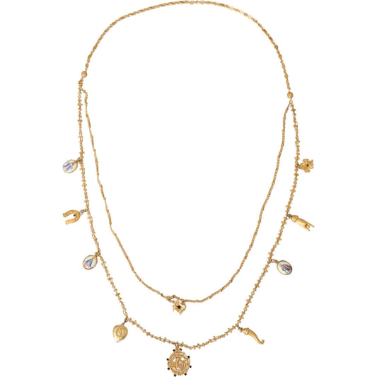 Dolce & Gabbana Gold Tone Chain Brass Charm Statement Sicily Necklace