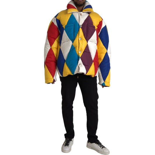 Dolce & Gabbana Multicolor Windbreaker Puffer Jacket Men Dolce & Gabbana Tan
