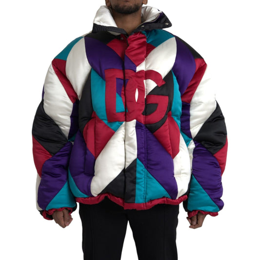 Dolce & Gabbana Multicolor Logo Windbreaker Puffer Jacket Dolce & Gabbana Dark Gray