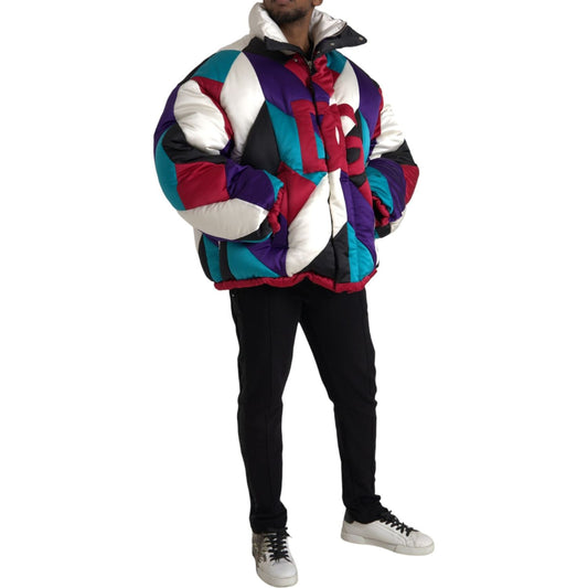 Dolce & Gabbana Multicolor Logo Windbreaker Puffer Jacket Dolce & Gabbana Gray