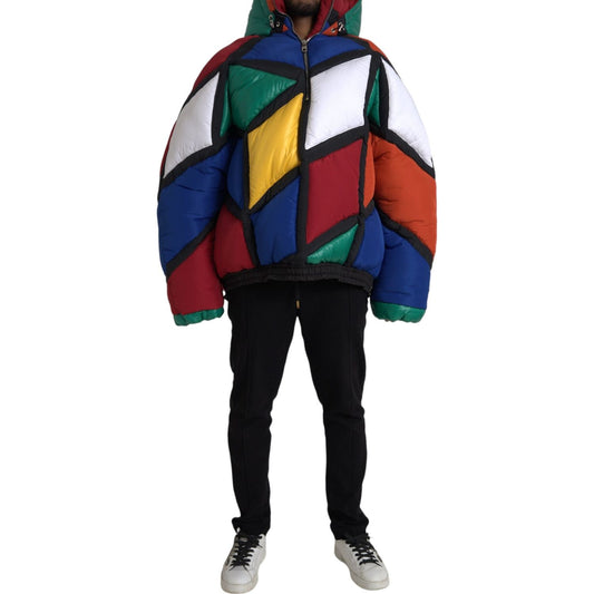 Dolce & Gabbana Multicolor Quilted Hooded Puffer Jacket Dolce & Gabbana Tan