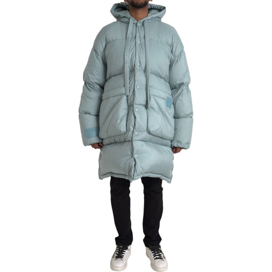 Dolce & Gabbana Light Blue Quilted Hooded Puffer Jacket Men Dolce & Gabbana Light Slate Gray