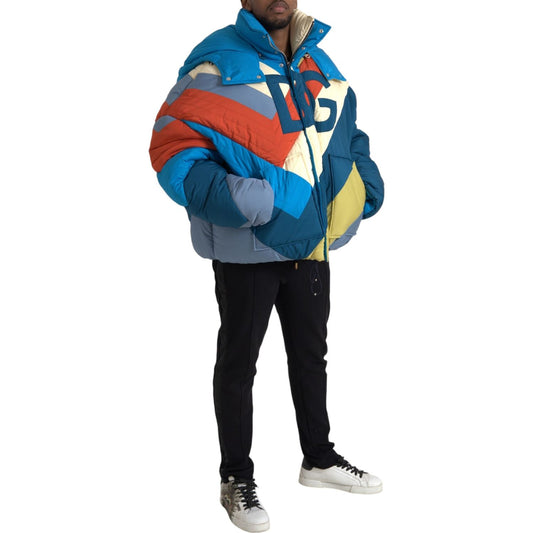 Dolce & Gabbana Multicolor Logo Windbreaker Puffer Jacket Dolce & Gabbana Tan