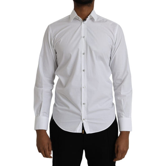 Dolce & Gabbana White Cotton Long Sleeve Dress MARTINI Shirt Dolce & Gabbana Gray