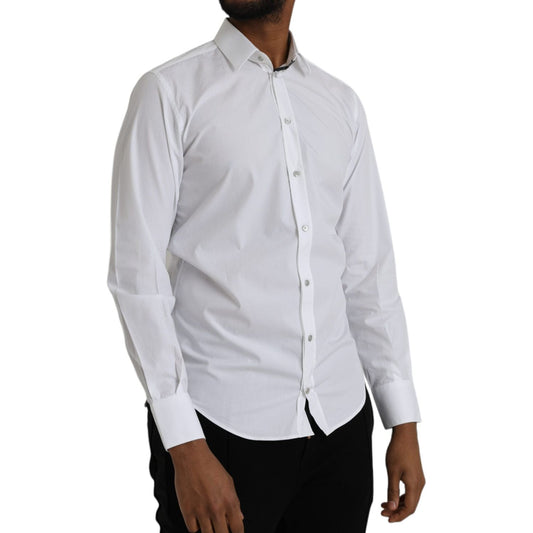Dolce & Gabbana White Cotton Long Sleeve Dress MARTINI Shirt Dolce & Gabbana Gray