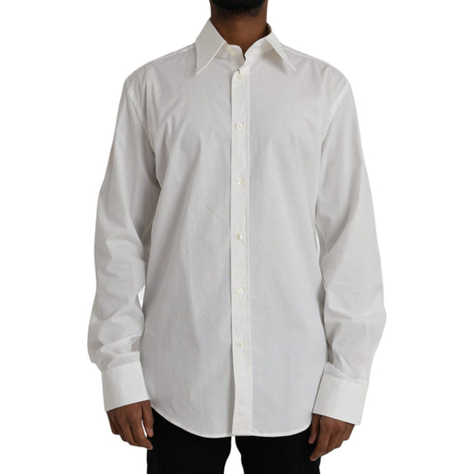Dolce & Gabbana White Cotton Dress Slim Fit GOLD Shirt Dolce & Gabbana Gray