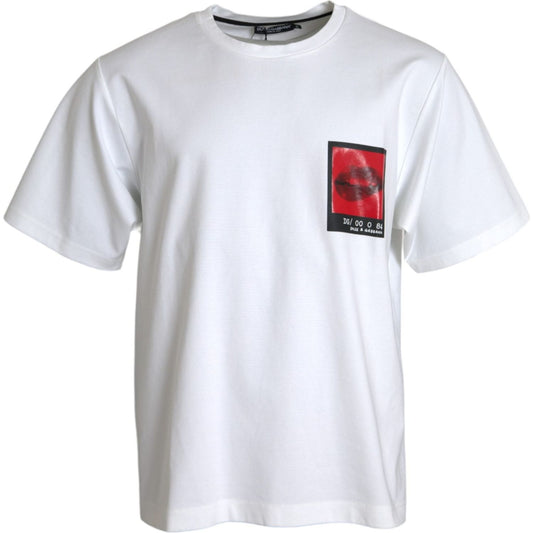 Dolce & Gabbana White Red Lips Print Cotton Men T-shirt Dolce & Gabbana Light Gray