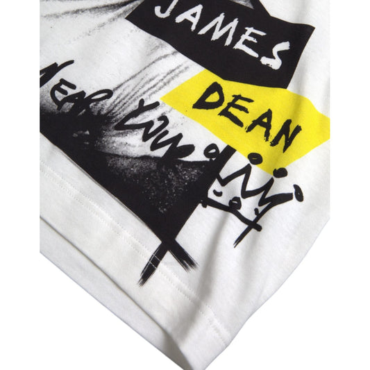 Dolce & Gabbana White Graphic Cotton Short Sleeves Men T-shirt Dolce & Gabbana Light Gray