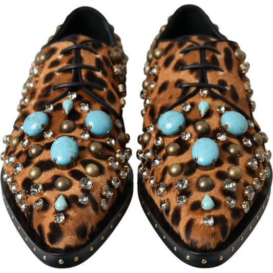 Dolce & Gabbana Brown Leopard Hair Crystal Dress Broque Shoes Dolce & Gabbana Dark Slate Gray