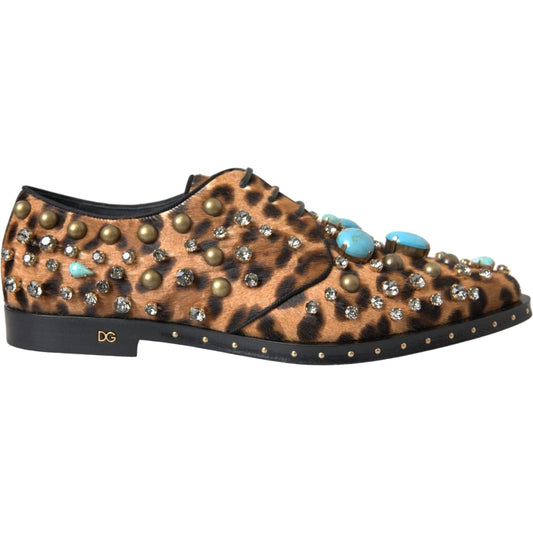 Dolce & Gabbana Brown Leopard Hair Crystal Dress Broque Shoes Dolce & Gabbana Dark Slate Gray