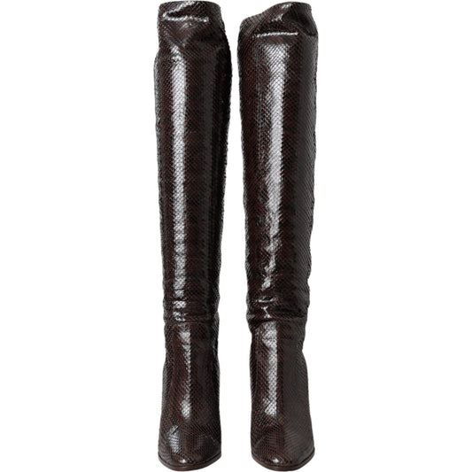 Dolce & Gabbana Brown Exotic Leather Heels High Boots Shoes Dolce & Gabbana Dark Slate Gray
