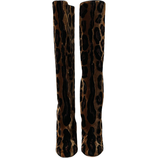 Dolce & Gabbana Brown Giraffe Velvet Leather Boots Shoes Dolce & Gabbana Black