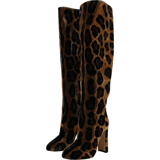 Dolce & Gabbana Brown Giraffe Velvet Leather Boots Shoes Dolce & Gabbana Black