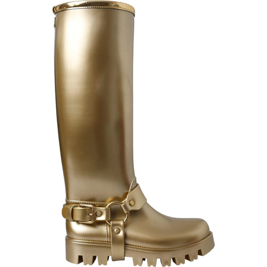 Dolce & Gabbana Metallic Gold Rubber PVC Rain Boots Shoes Dolce & Gabbana Dim Gray