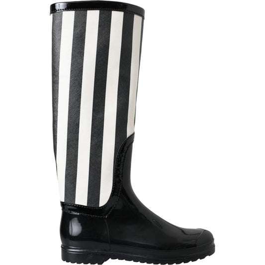 Dolce & Gabbana Black Rubber Knee High Flat Boots Shoes Dolce & Gabbana Beige