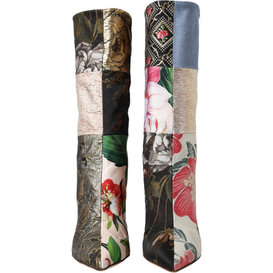 Dolce & Gabbana Multicolor Patchwork Print Heeled Boots Shoes Dolce & Gabbana Dark Slate Gray