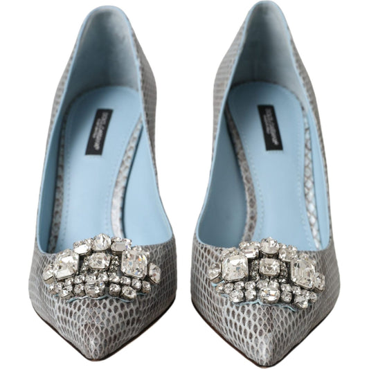 Dolce & Gabbana Light Blue Exotic Leather Crystal Bellucci Shoes Dolce & Gabbana Dark Gray