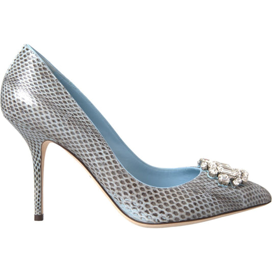 Dolce & Gabbana Light Blue Exotic Leather Crystal Bellucci Shoes Dolce & Gabbana Light Slate Gray