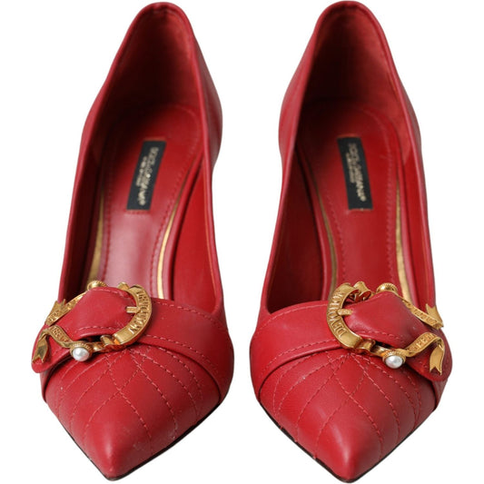 Dolce & Gabbana Red Devotion Leather Heels Pumps Shoes Dolce & Gabbana Brown