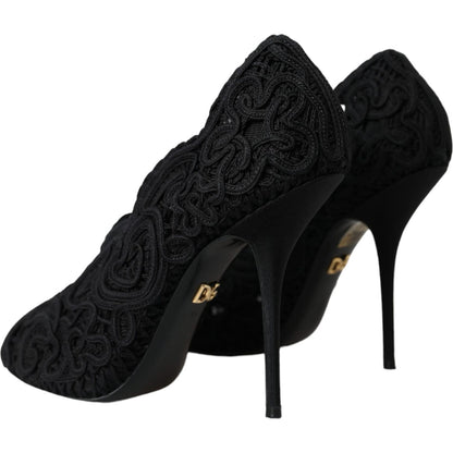 Dolce & Gabbana Black Cordonetto Ricamo Pump Open Toe Shoes