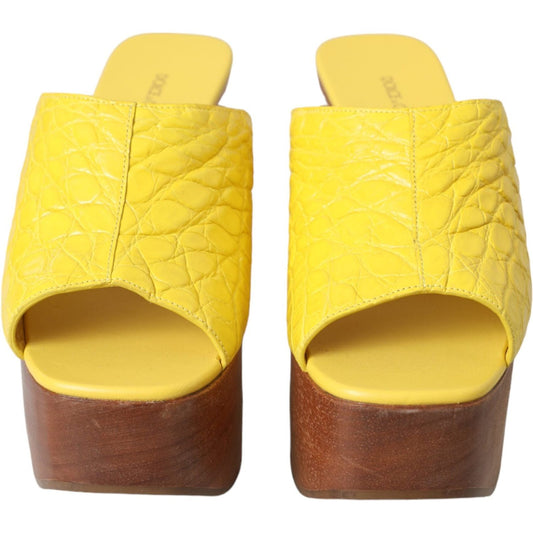 Dolce & Gabbana Yellow Leather Wood Mule Wedge Slides Shoes Dolce & Gabbana Sandy Brown