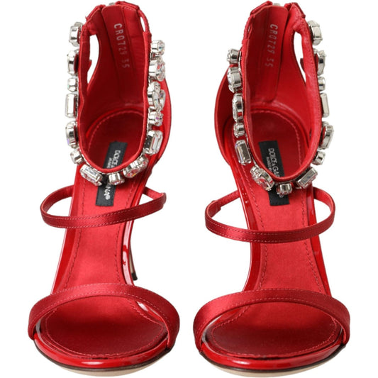 Dolce & Gabbana Red Keira Satin Crystals Sandals Heels Shoes Dolce & Gabbana Brown