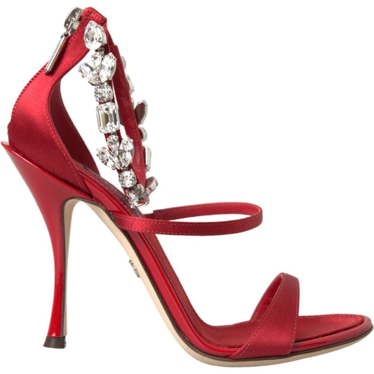 Dolce & Gabbana Red Keira Satin Crystals Sandals Heels Shoes Dolce & Gabbana Brown