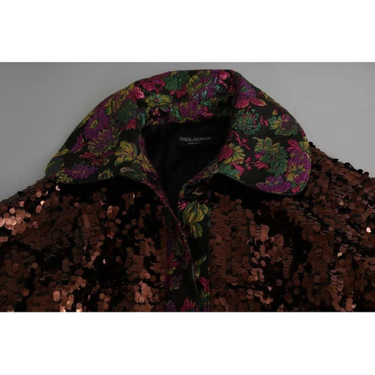 Dolce & Gabbana Multicolor Sequined Long Coat Jaquard Jacket Dolce & Gabbana Black