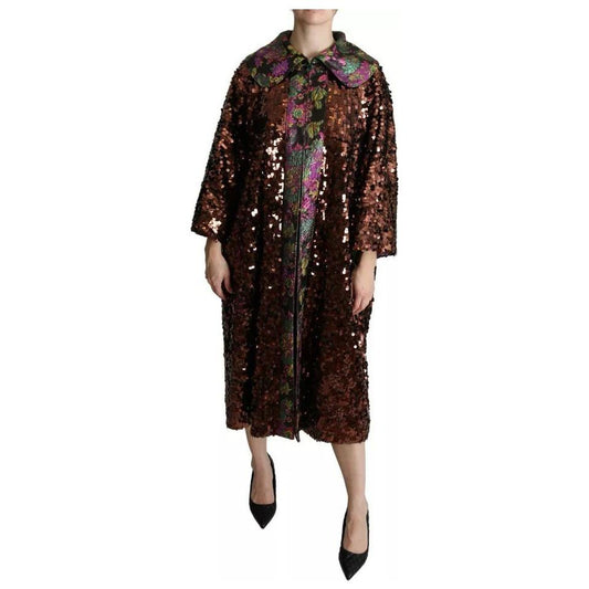 Dolce & Gabbana Multicolor Sequined Long Coat Jaquard Jacket Dolce & Gabbana Black