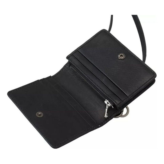 Dolce & Gabbana Black Leather Bifold Shoulder Sling Women Wallet BAG1061