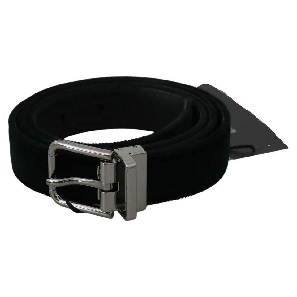 Dolce & Gabbana Black Velvet Leather Silver Buckle Belt BEL60873-95