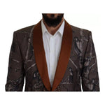 Dolce & Gabbana Bronze Monkey Print Silk Slim Jacket Blazer KOS2124-46