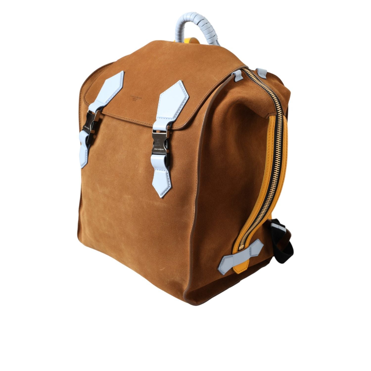 Dolce & Gabbana Brown Yellow Suede Leather Logo Backpack Bag
