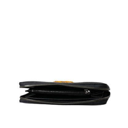 Dolce & Gabbana Black Leather Logo Patch Zip Around Continental Wallet