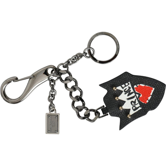 Dolce & Gabbana Black Prince Studs Logo Silver Brass Keychain Keyring Dolce & Gabbana Dark Slate Gray