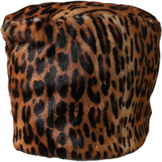 Dolce & Gabbana Brown Leopard Fur Women Bucket Hat Dolce & Gabbana Black