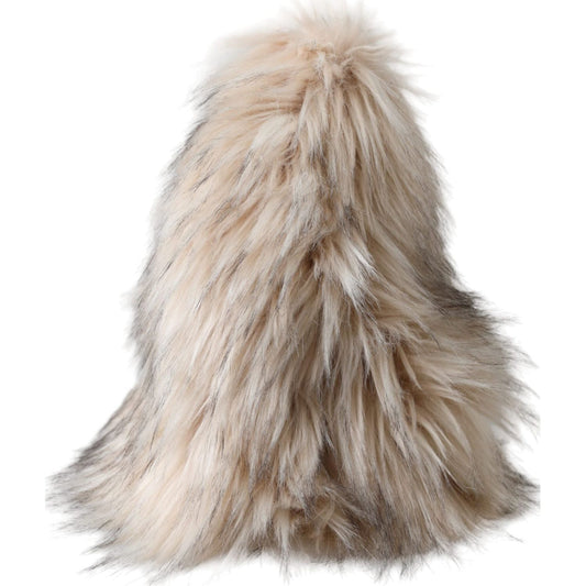 Dolce & Gabbana Beige Acrylic Fur Women Bucket Hat Dolce & Gabbana Rosy Brown