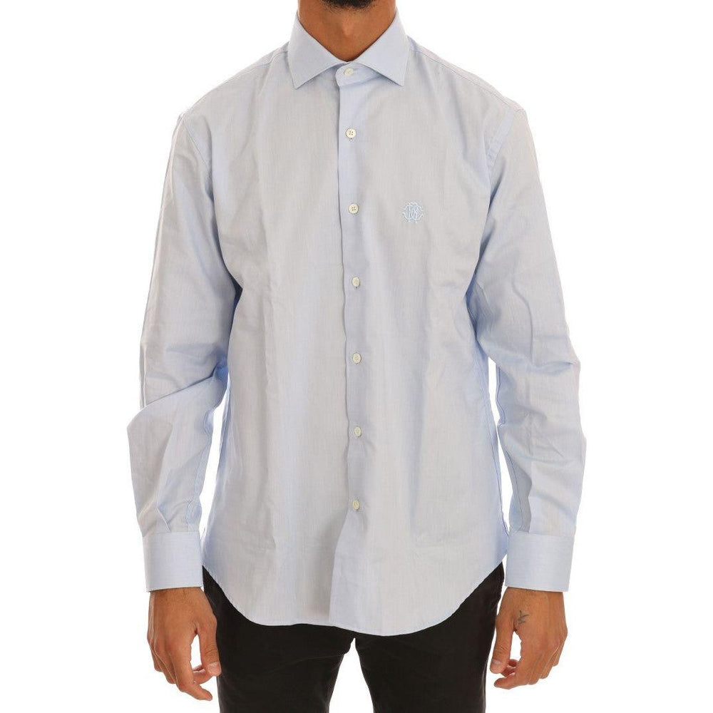 Cavalli Light Blue Cotton Slim Fit Dress Shirt TSH1486-5