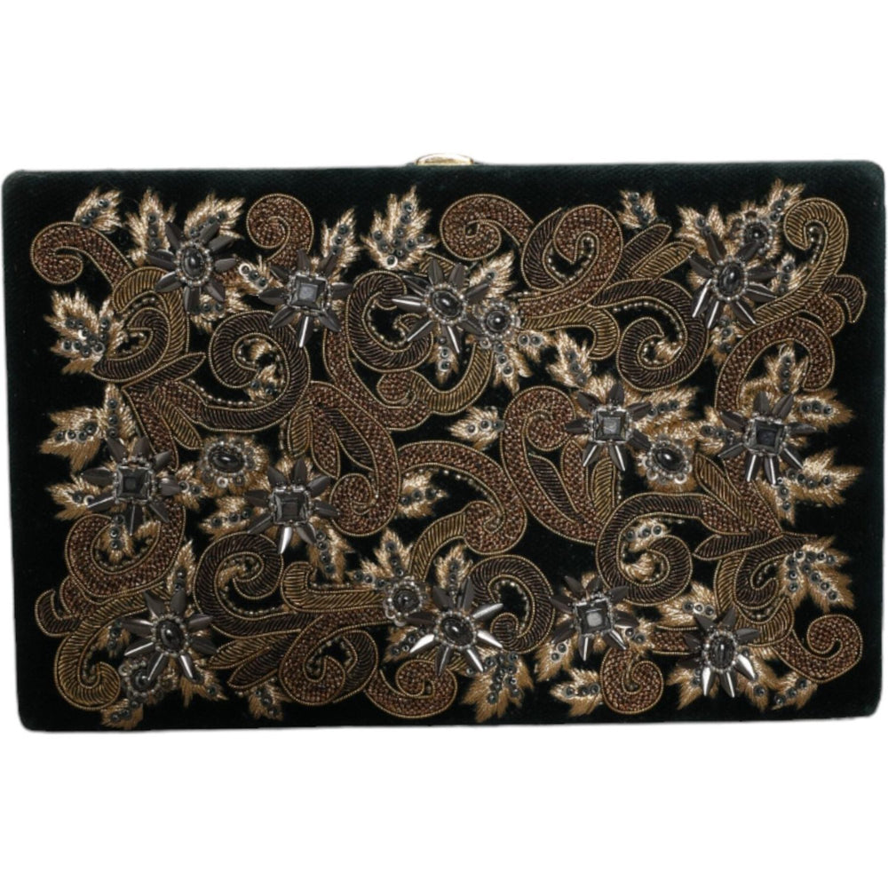 Dolce & Gabbana Black Velvet Gold Frame Clutch Evening Party Purse Bag BAG1582